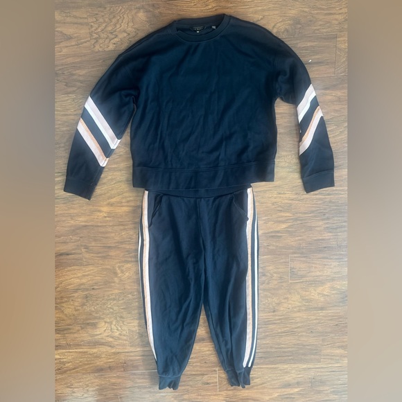 Ted Baker Striped Sleeve Sweatshirt & Jogger Pants Set Black Rose Gold US Sml